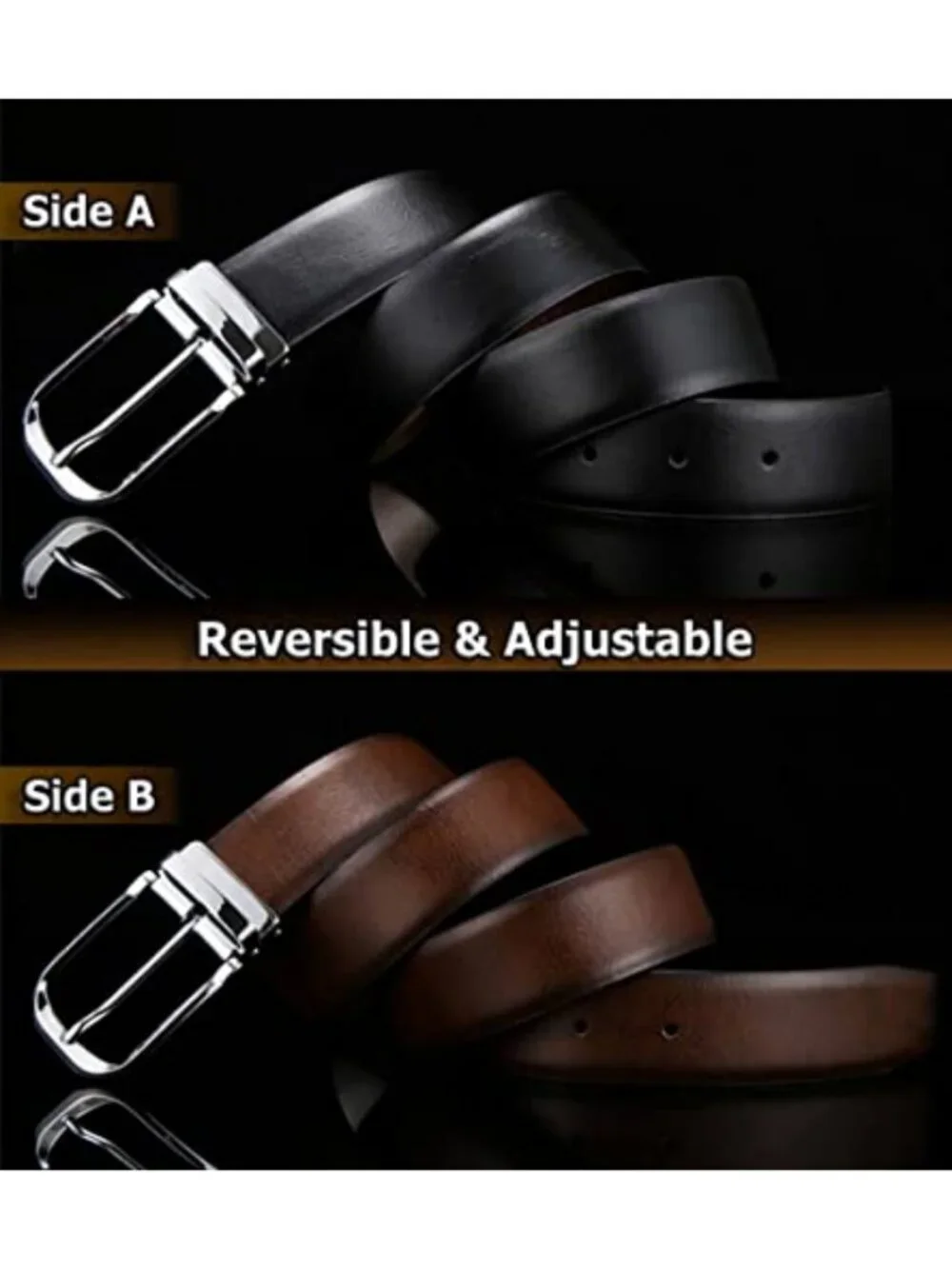Reversible Leather Belt for Men Dress Classic 1.25